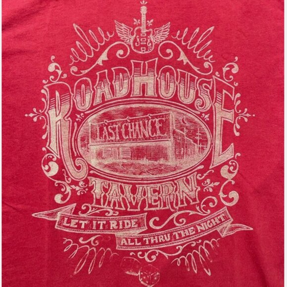 Lucky Brand Graphic T Shirt Roadhouse Tavern Last Chance Small Red Let it Ride - Picture 3 of 3